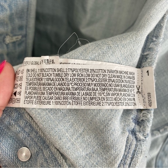 Life in Progress Grey Hoodie Jean Jacket Coat Distressed in Denim / Grey • XS - Picture 7 of 9